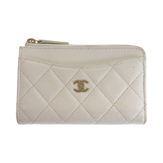 14470
CHANEL シャネル マトラッセ ココマーク ホワイト ゴールド金具 キャビアスキン コインケース フラグメントケース レディース ABP50
