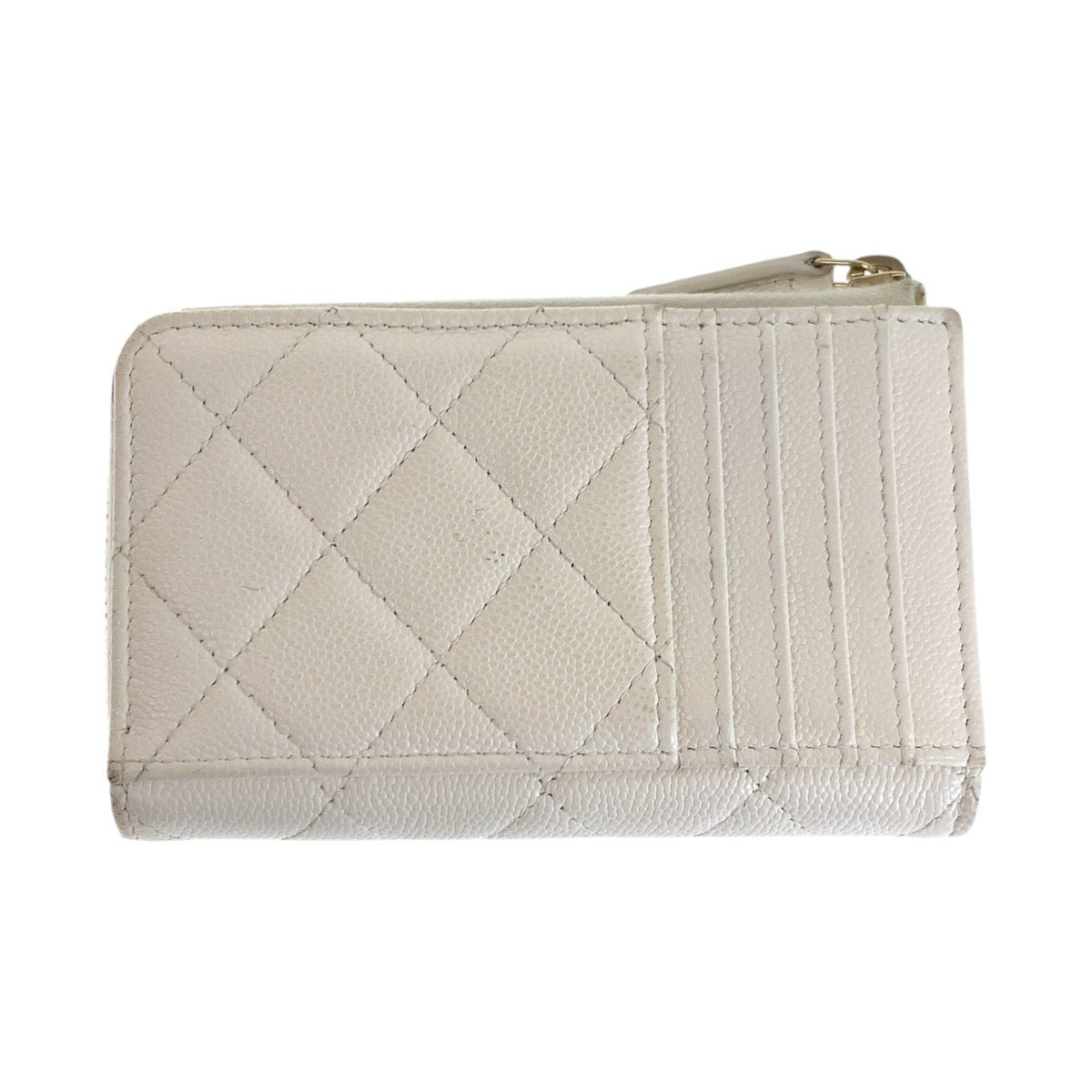 14470
CHANEL シャネル マトラッセ ココマーク ホワイト ゴールド金具 キャビアスキン コインケース フラグメントケース レディース ABP50