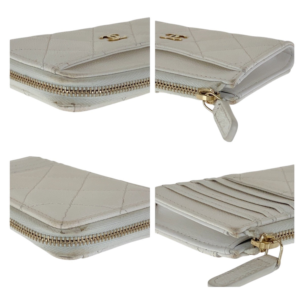 14470
CHANEL シャネル マトラッセ ココマーク ホワイト ゴールド金具 キャビアスキン コインケース フラグメントケース レディース ABP50