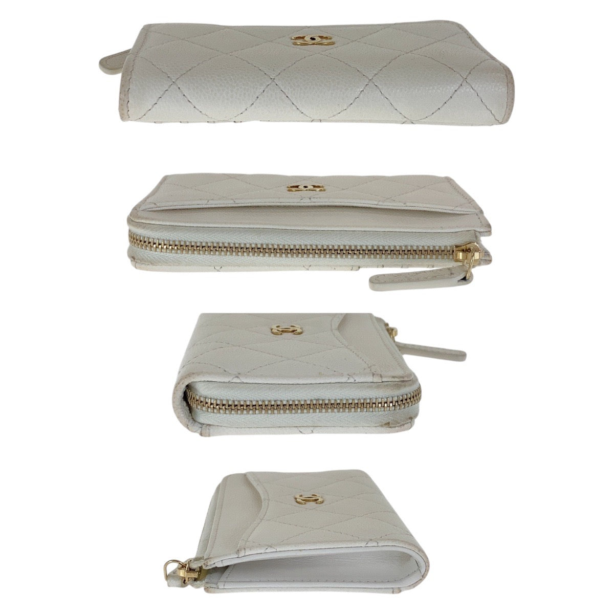 14470
CHANEL シャネル マトラッセ ココマーク ホワイト ゴールド金具 キャビアスキン コインケース フラグメントケース レディース ABP50