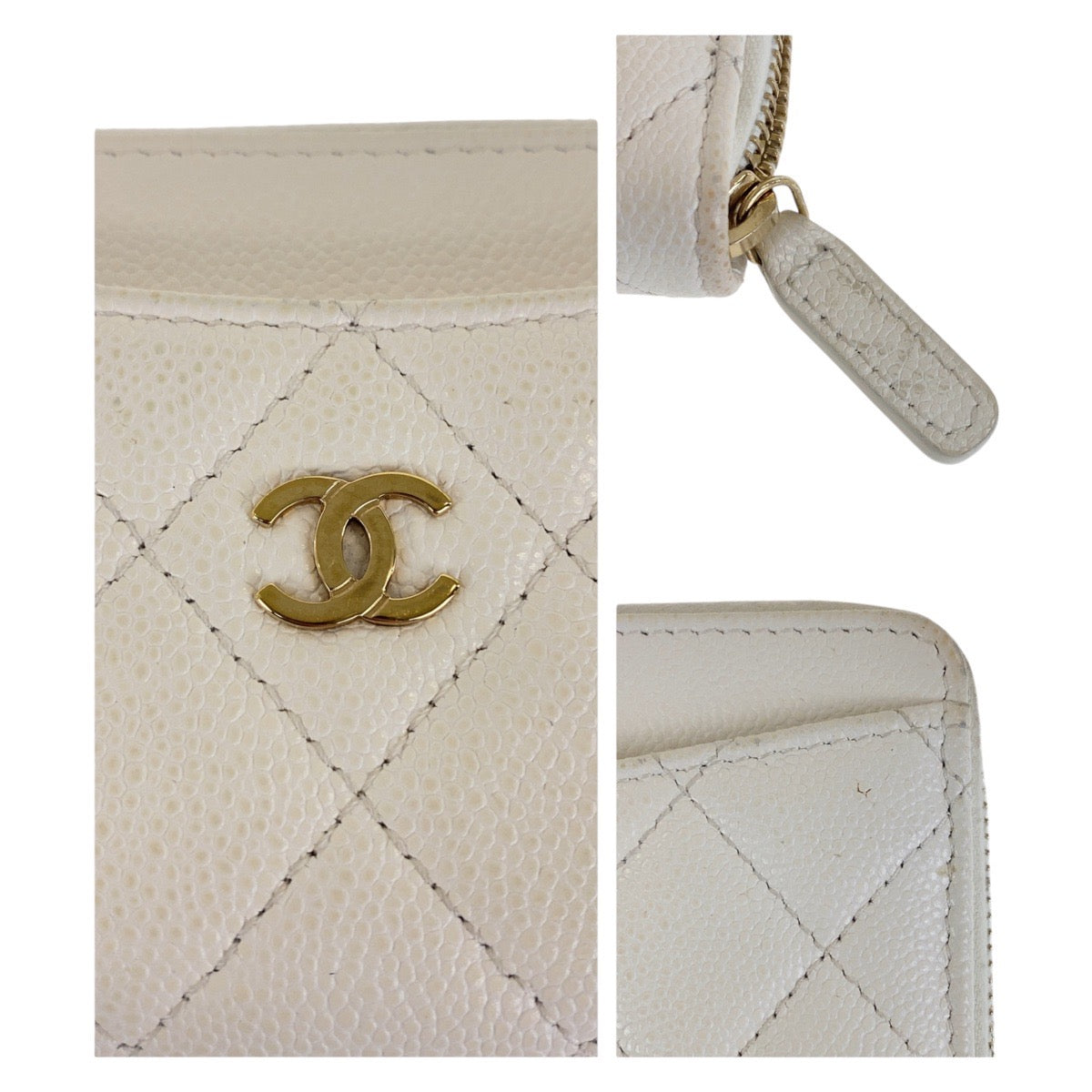 14470
CHANEL シャネル マトラッセ ココマーク ホワイト ゴールド金具 キャビアスキン コインケース フラグメントケース レディース ABP50