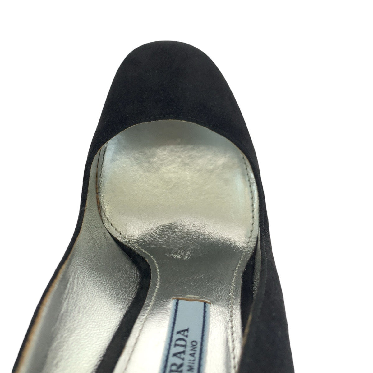14472
PRADA プラダ ブラック 黒 ゴールド金具 スウェード パンプス チャンキーヒール ハイヒール  レディース ABP9