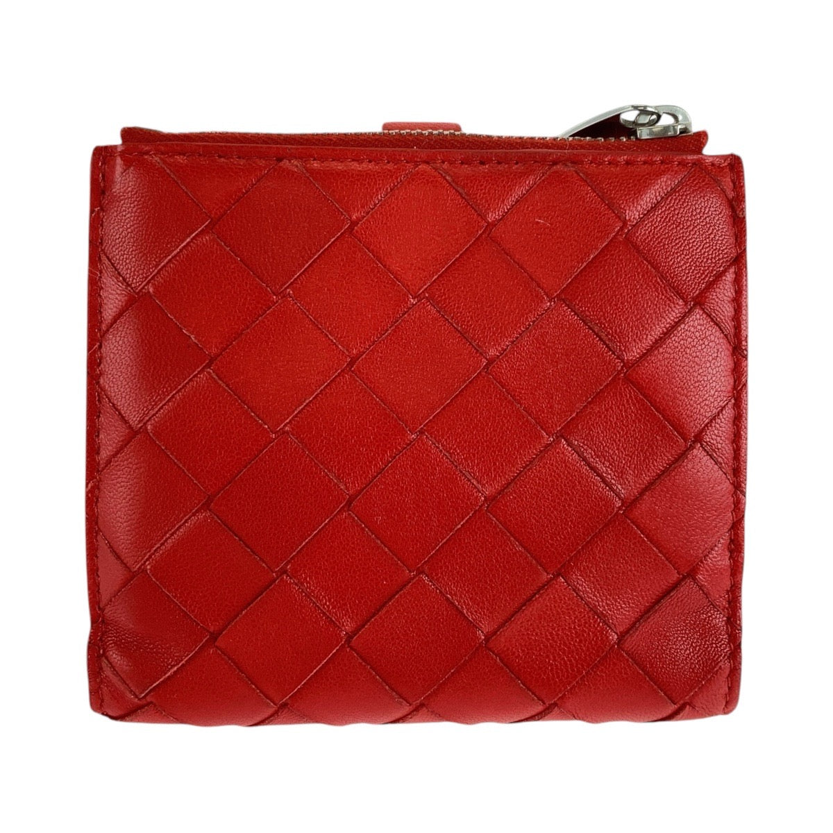 13956
BOTTEGAVENETA ボッテガヴェネタ マキシイントレチャート レッド シルバー金具 レザー 折財布 コンパクトウォレット  レディース