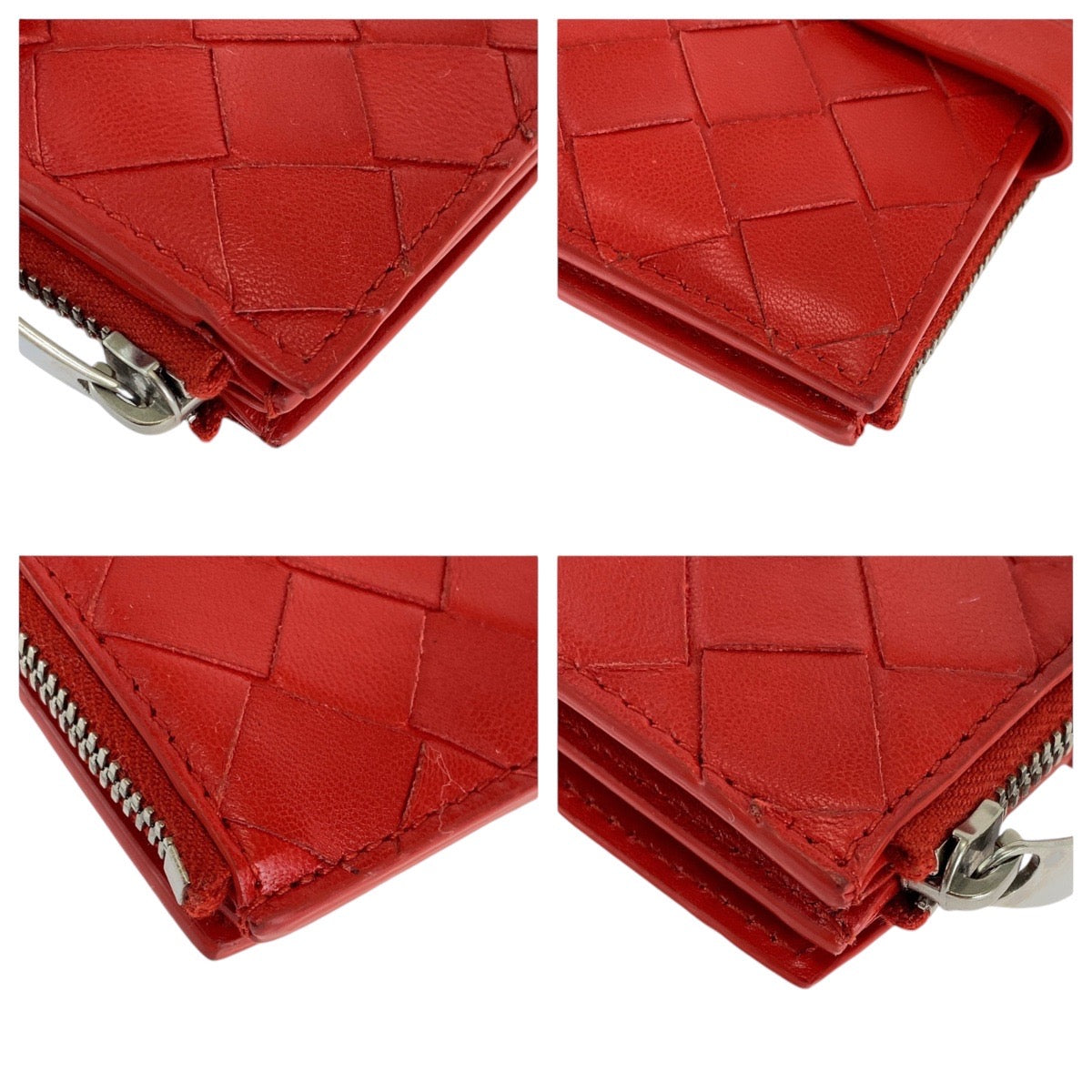 13956
BOTTEGAVENETA ボッテガヴェネタ マキシイントレチャート レッド シルバー金具 レザー 折財布 コンパクトウォレット  レディース