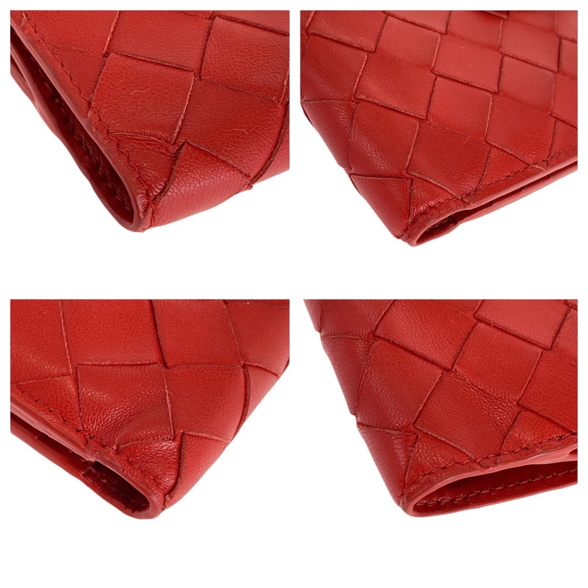 13956
BOTTEGAVENETA ボッテガヴェネタ マキシイントレチャート レッド シルバー金具 レザー 折財布 コンパクトウォレット  レディース