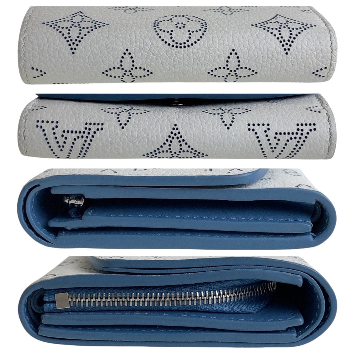 13957
LOUIS VUITTON ルイヴィトン マヒナ ポルトフォイユ イリス コンパクト ホワイト ブルー シルバー金具 レザー M69213 折財布 コンパクトウォレット  レディース
