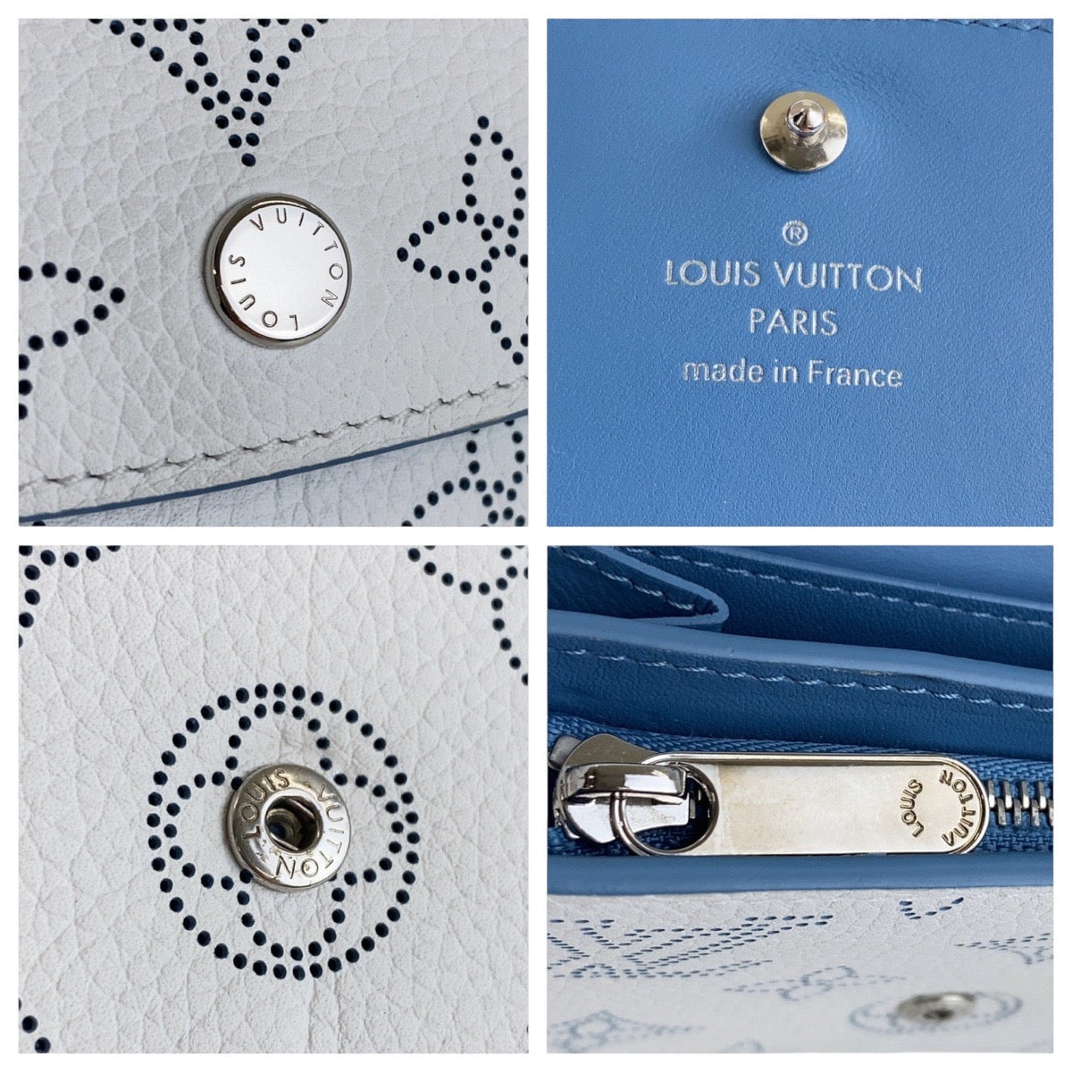 13957
LOUIS VUITTON ルイヴィトン マヒナ ポルトフォイユ イリス コンパクト ホワイト ブルー シルバー金具 レザー M69213 折財布 コンパクトウォレット  レディース