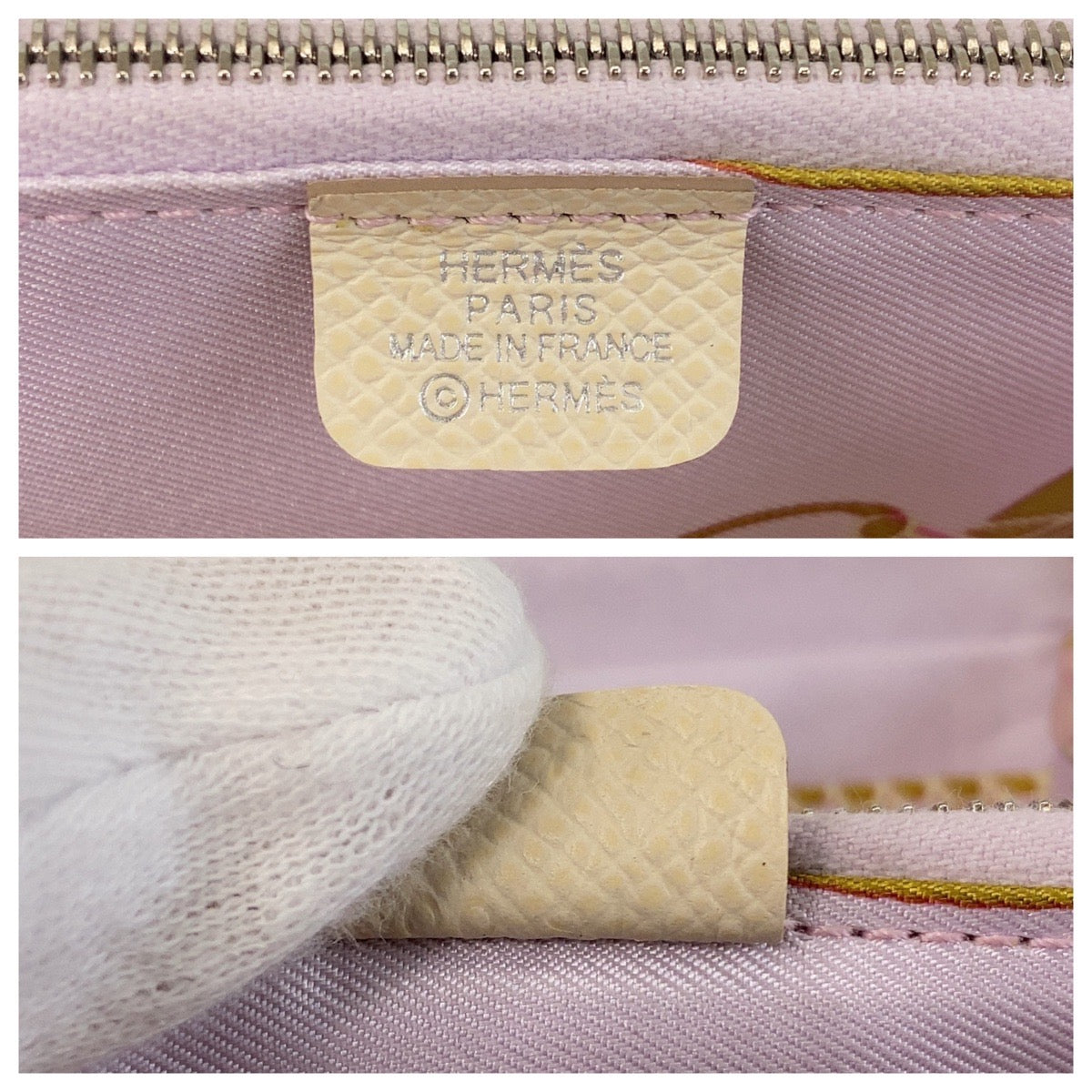 15674
HERMES エルメス アザップ シルクイン コンパクト クレ ホワイト モーヴ シルバー金具 ヴォーエプソン / シルク 折財布 コンパクトウォレット s刻印  レディース
