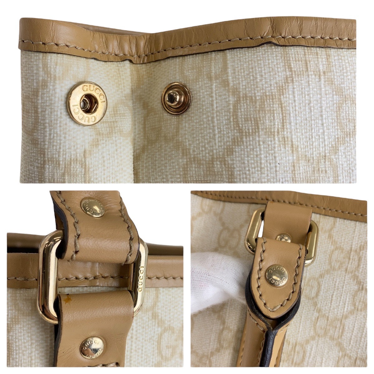 13961
GUCCI グッチ ホワイト ベージュ ゴールド金具 GGスプリームキャンバス / レザー 223668 トートバッグ ショルダーバッグ  レディース