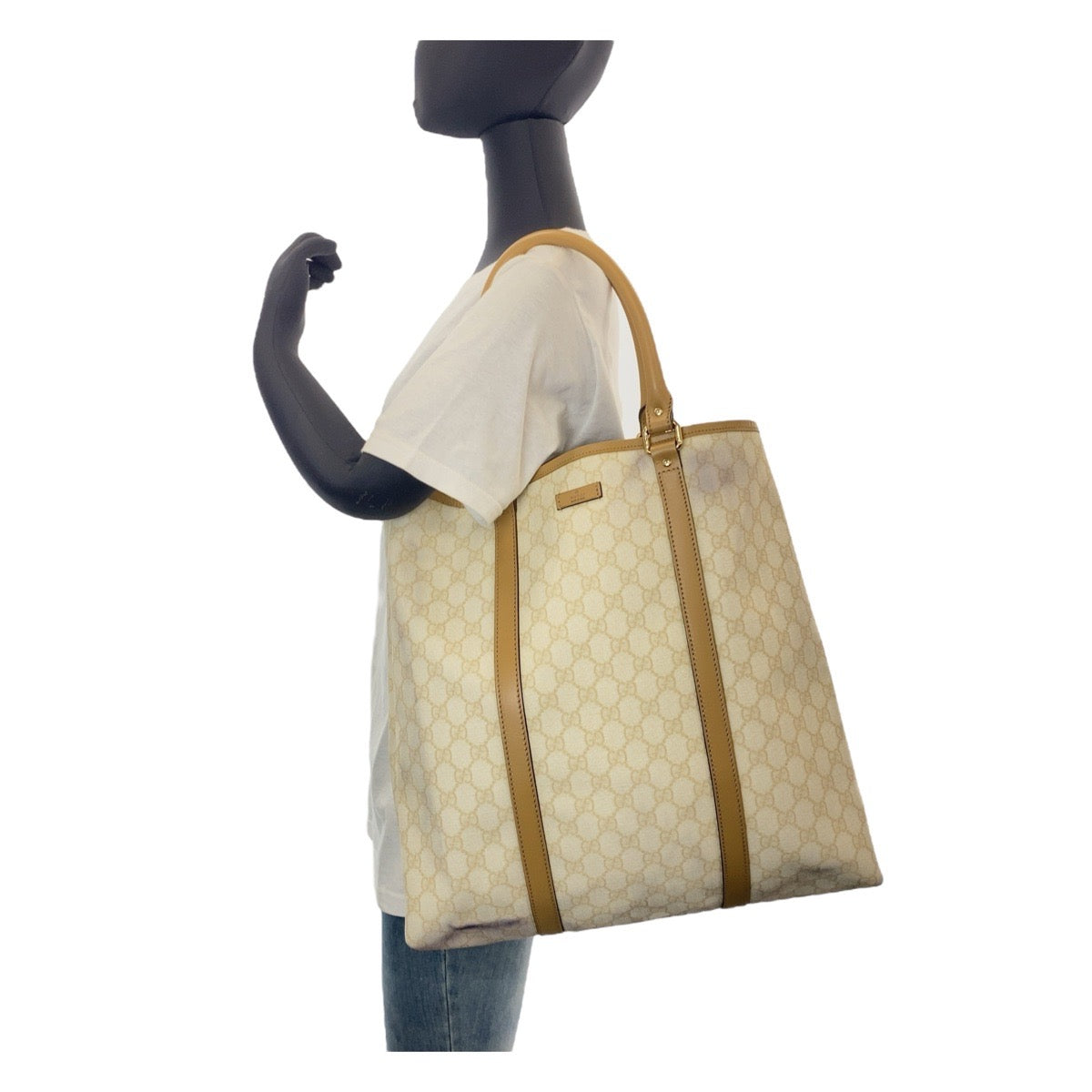13961
GUCCI グッチ ホワイト ベージュ ゴールド金具 GGスプリームキャンバス / レザー 223668 トートバッグ ショルダーバッグ  レディース