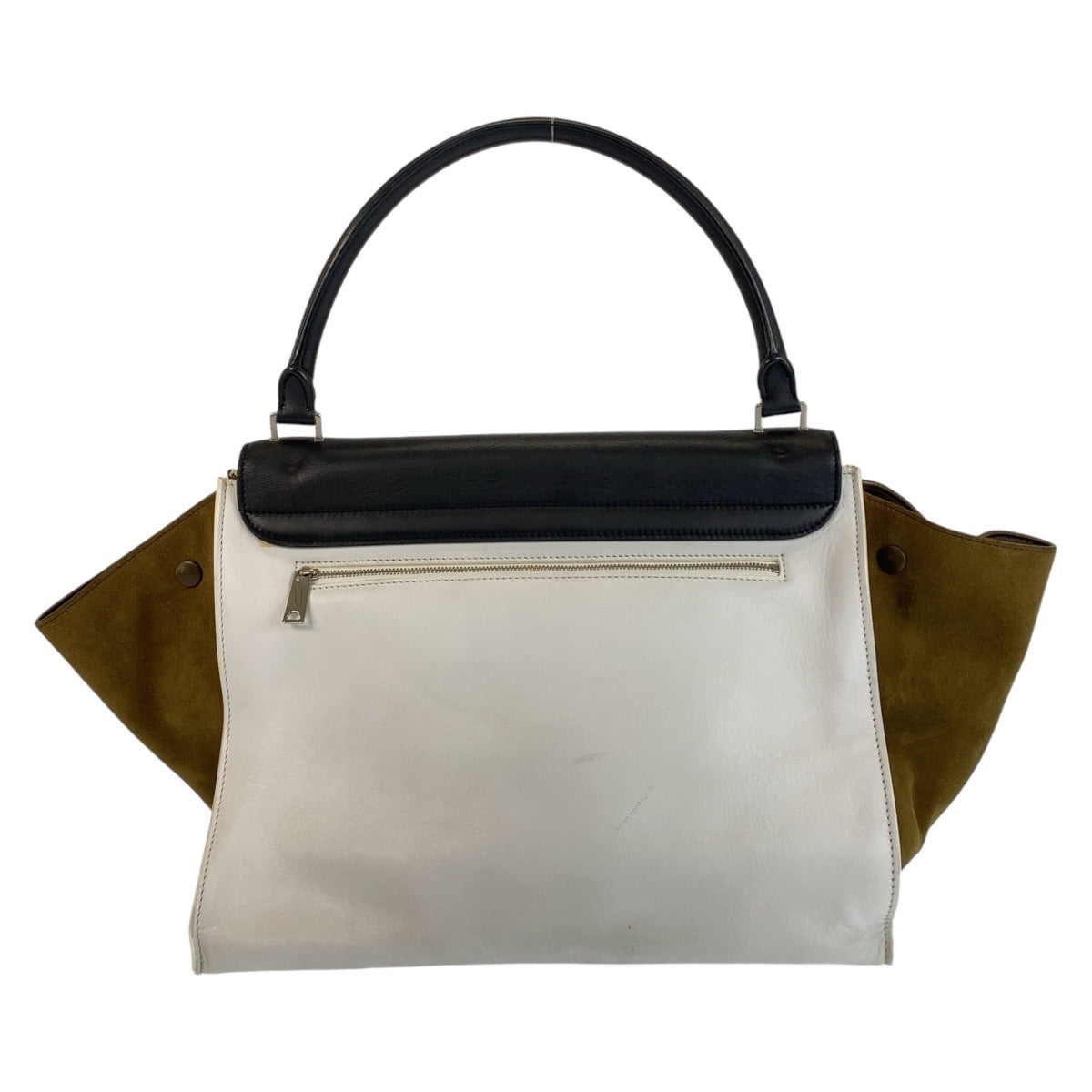 13963
CELINE セリーヌ トラペーズ ブラック ホワイト カーキ レザー / スウェード ハンドバッグ ショルダーバッグ  レディース