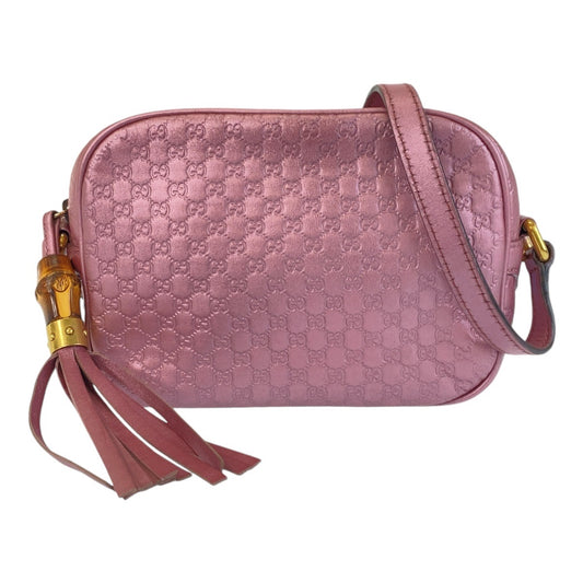 14476
GUCCI グッチ マイクログッチシマ メタリックピンク ゴールド金具 レザー 309538 斜め掛け ショルダーバッグ ポシェット  レディース