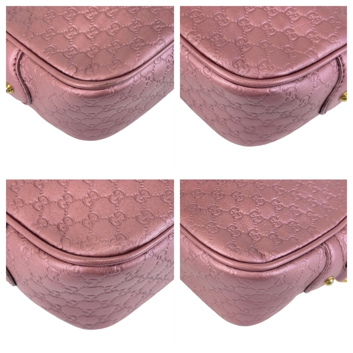 14476
GUCCI グッチ マイクログッチシマ メタリックピンク ゴールド金具 レザー 309538 斜め掛け ショルダーバッグ ポシェット  レディース