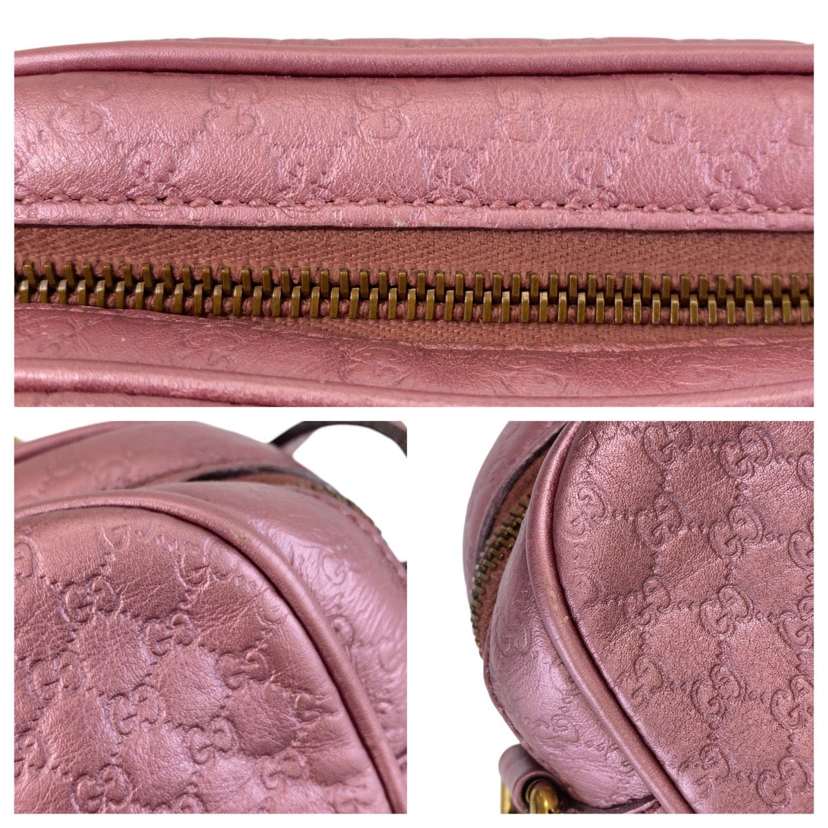 14476
GUCCI グッチ マイクログッチシマ メタリックピンク ゴールド金具 レザー 309538 斜め掛け ショルダーバッグ ポシェット  レディース
