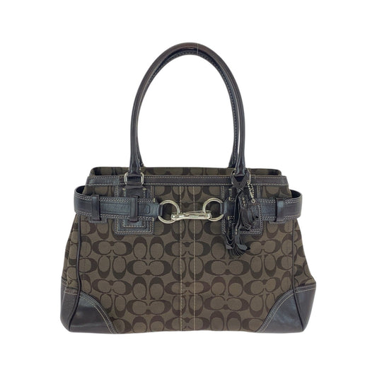 14478
COACH コーチ シグネチャー ブラウン 茶 シルバー金具 キャンバス / レザー トートバッグ ショルダーバッグ  レディース