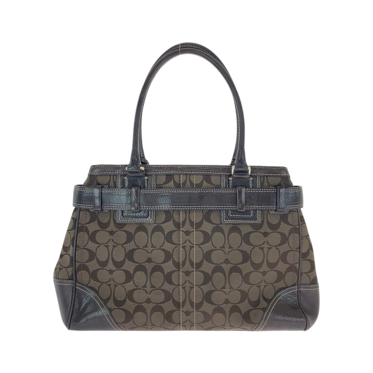 14478
COACH コーチ シグネチャー ブラウン 茶 シルバー金具 キャンバス / レザー トートバッグ ショルダーバッグ  レディース