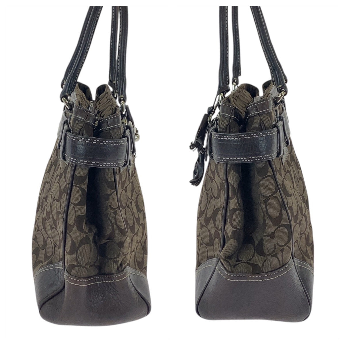 14478
COACH コーチ シグネチャー ブラウン 茶 シルバー金具 キャンバス / レザー トートバッグ ショルダーバッグ  レディース