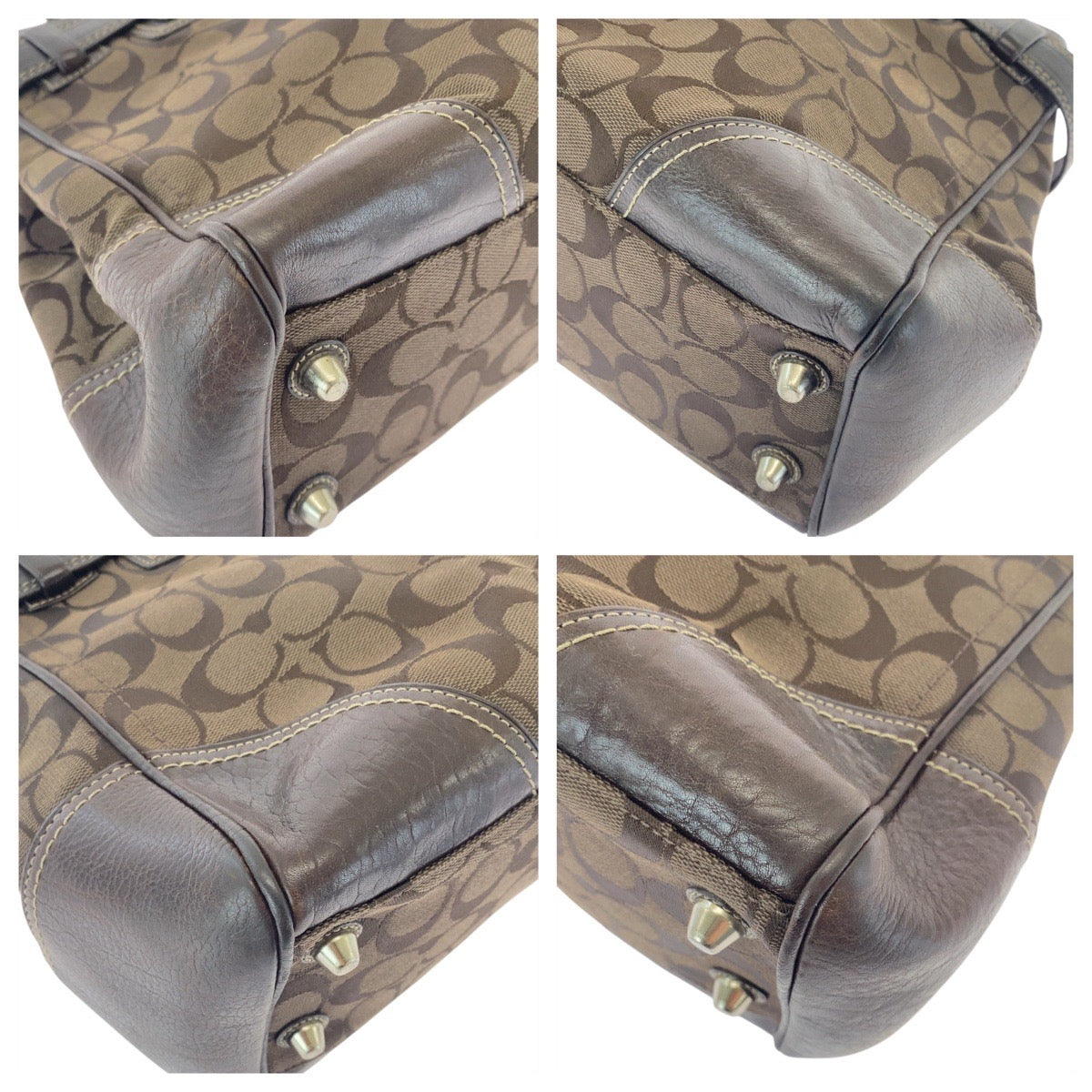 14478
COACH コーチ シグネチャー ブラウン 茶 シルバー金具 キャンバス / レザー トートバッグ ショルダーバッグ  レディース