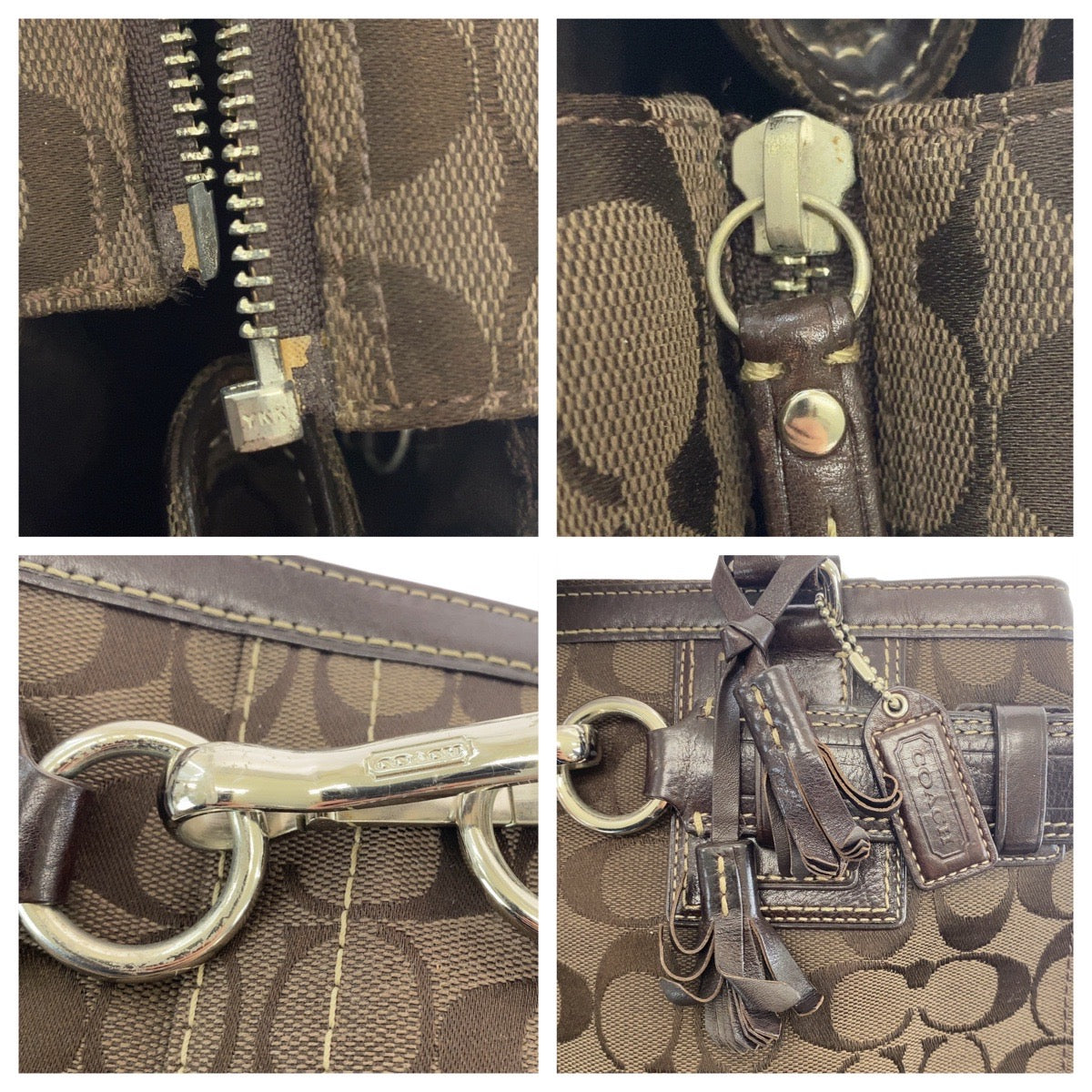 14478
COACH コーチ シグネチャー ブラウン 茶 シルバー金具 キャンバス / レザー トートバッグ ショルダーバッグ  レディース