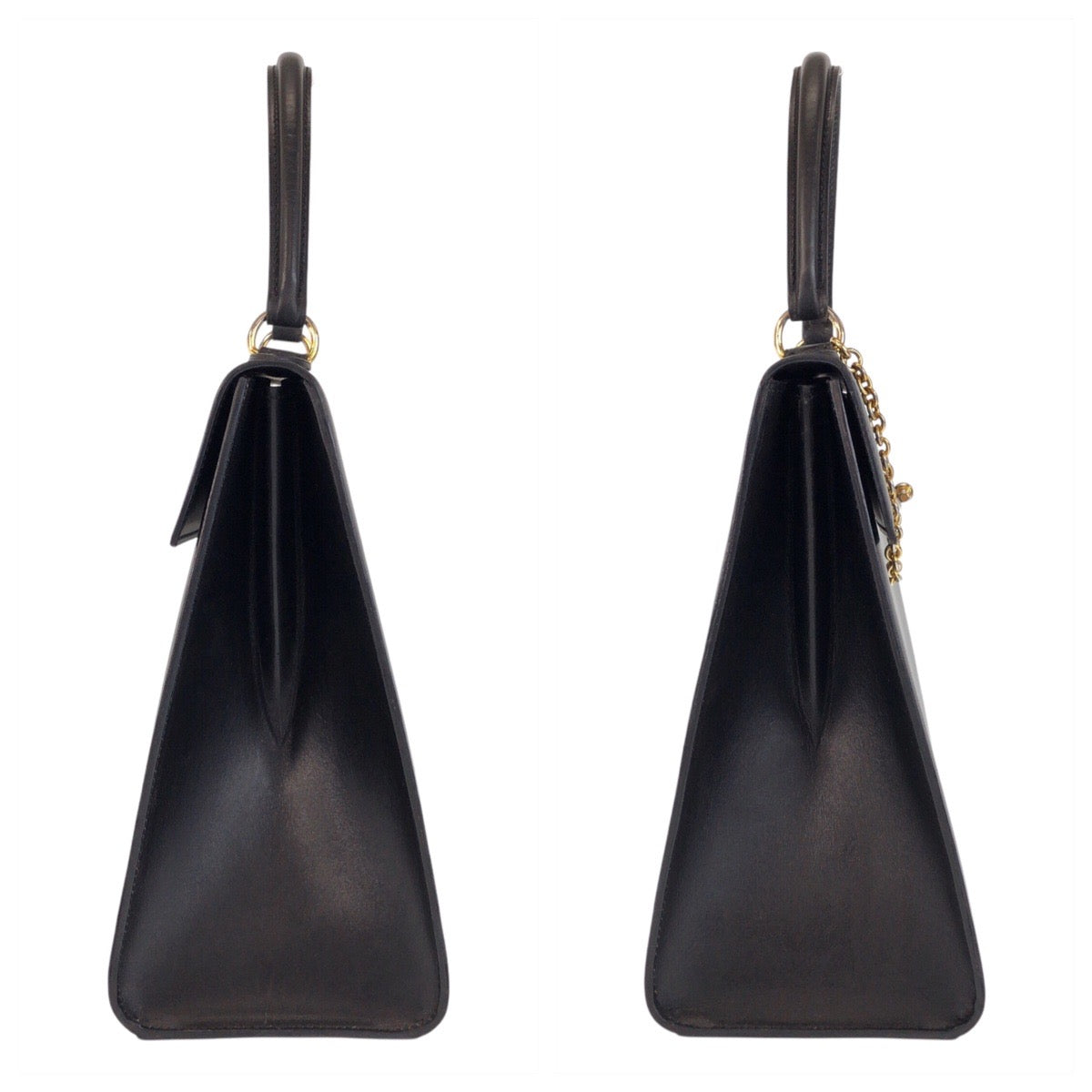 CELINE セリーヌ ヴィンテージ ガンチーニ ブラック 黒 ゴールド金具 レザー ハンドバッグ  レディース