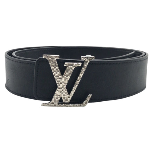 LOUIS VUITTON ルイヴィトン サンチュールイニシャル LVモザイク ブラック 黒 シルバー金具 レザー M0163 ベルト バックル  メンズ