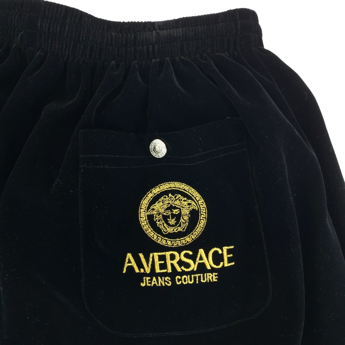 VERSACE ヴェルサーチ ヴィンテージ メデューサ ロゴ サイズL ブラック 黒 ゴールド ベロア セットアップ ジャージ  メンズ AB54