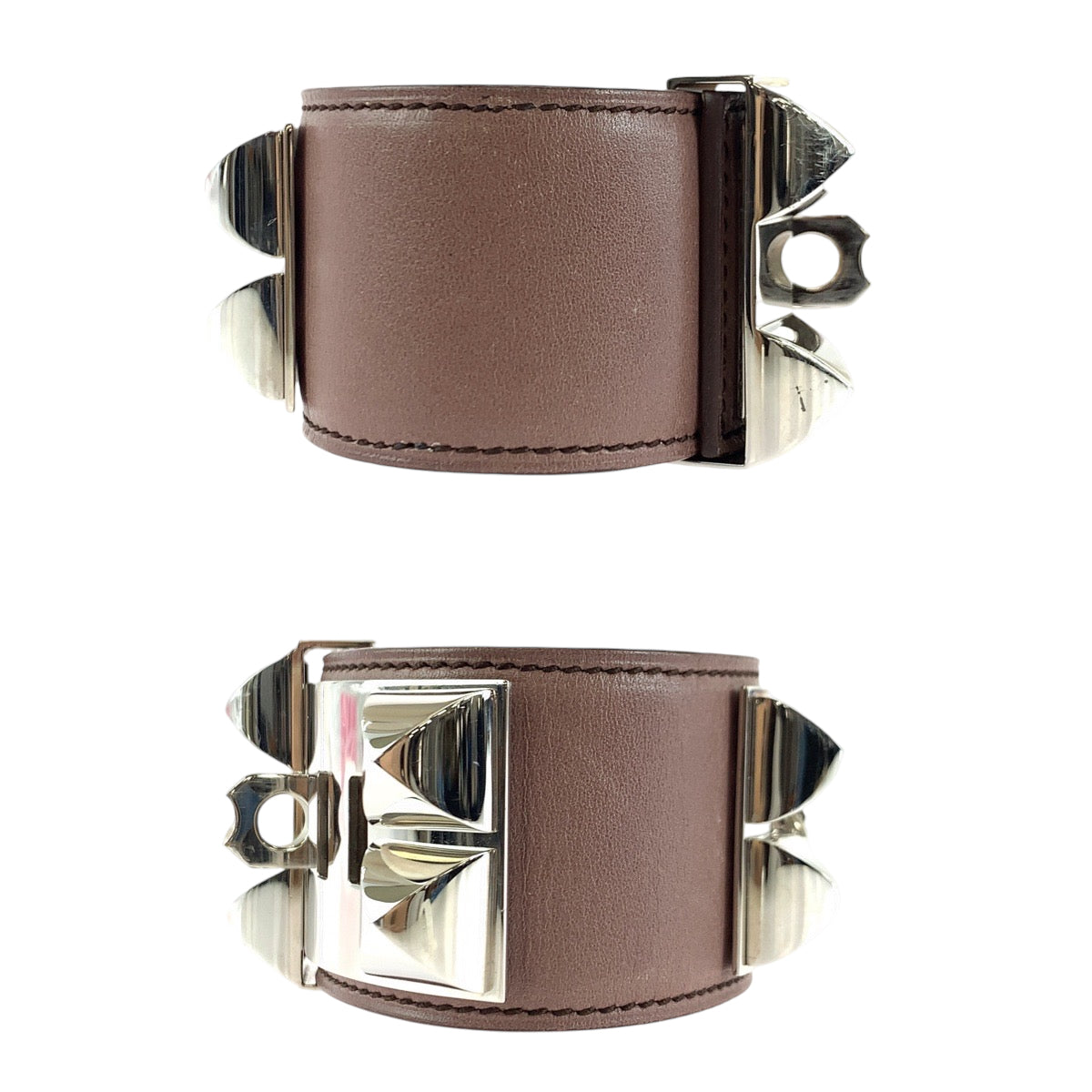 HERMES エルメス コリエドシアン ピンクブラウン シルバー金具 ヴォーエプソン ブレスレット バングル ▫︎L刻印  レディース