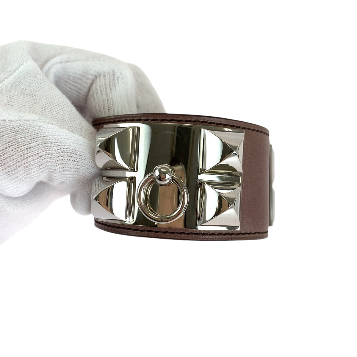 HERMES エルメス コリエドシアン ピンクブラウン シルバー金具 ヴォーエプソン ブレスレット バングル ▫︎L刻印  レディース