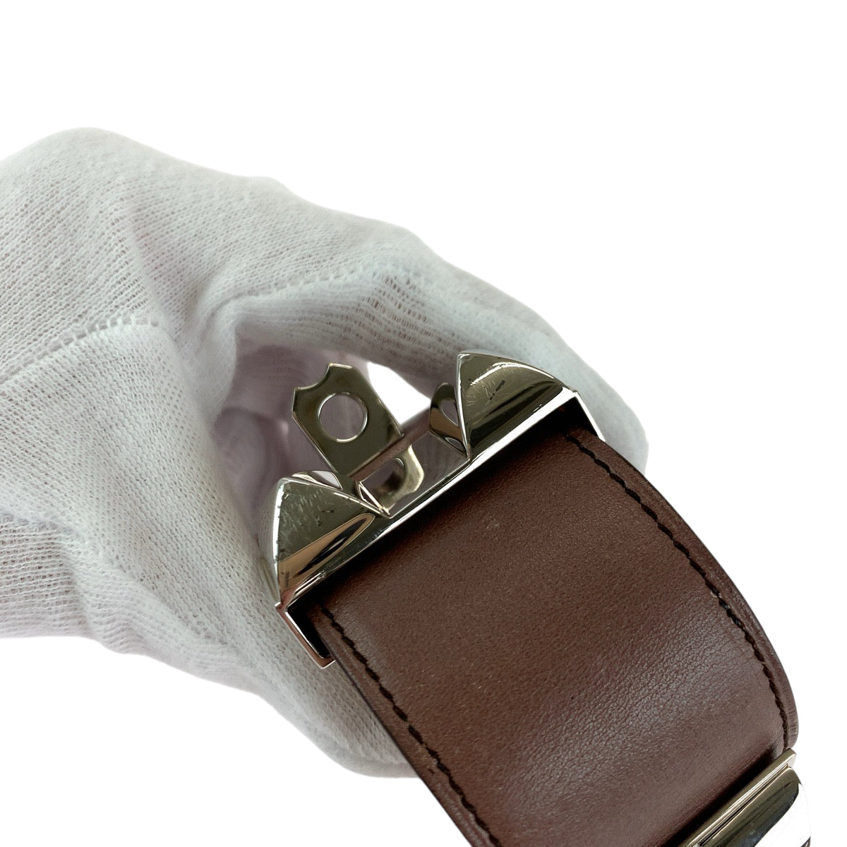 HERMES エルメス コリエドシアン ピンクブラウン シルバー金具 ヴォーエプソン ブレスレット バングル ▫︎L刻印  レディース