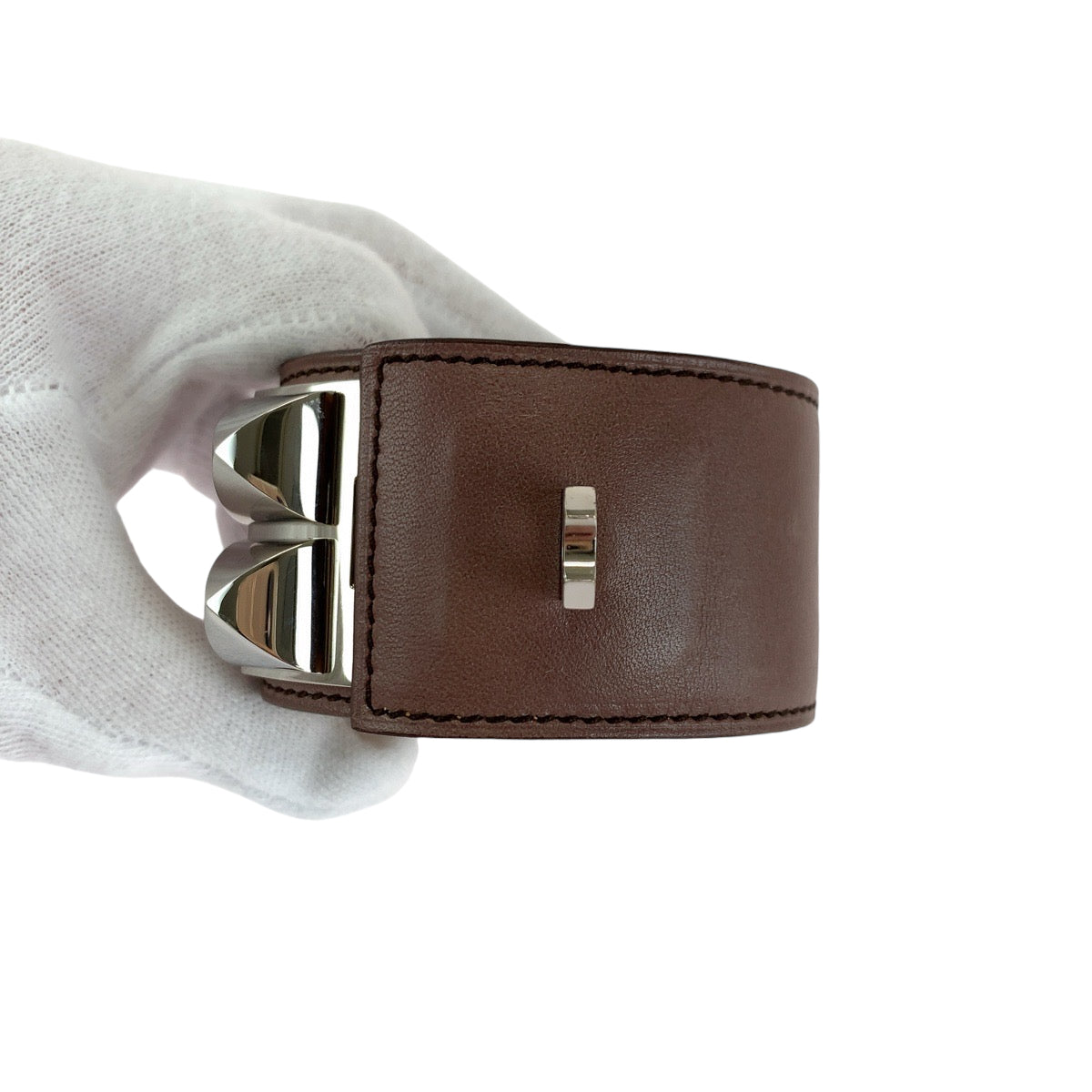 HERMES エルメス コリエドシアン ピンクブラウン シルバー金具 ヴォーエプソン ブレスレット バングル ▫︎L刻印  レディース