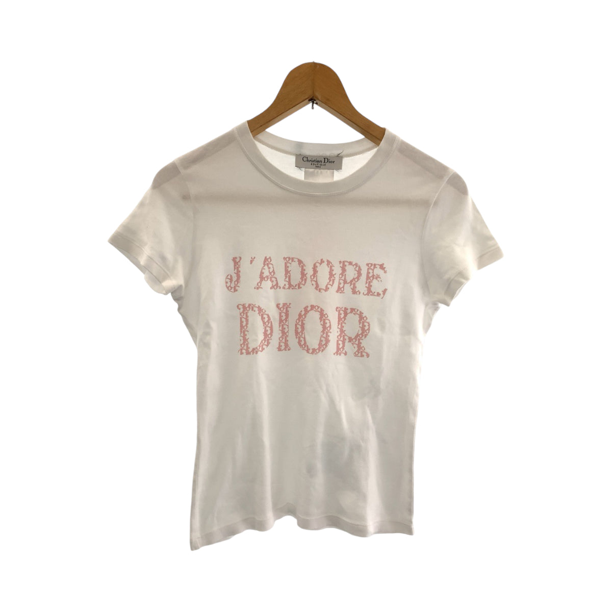 13975
Dior ディオール トロッター ホワイト ピンク コットン 半袖Tシャツ クルーネック  レディース