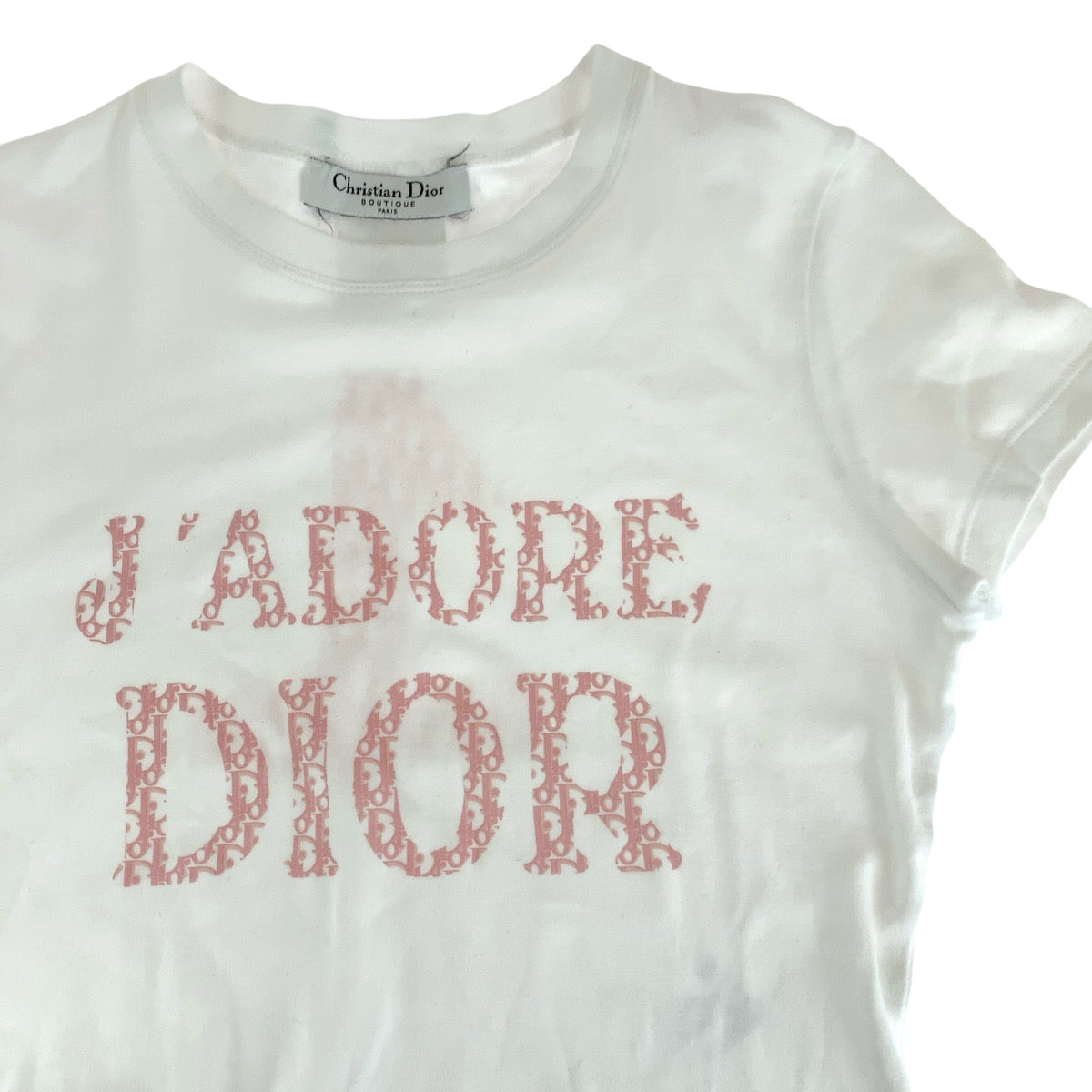 13975
Dior ディオール トロッター ホワイト ピンク コットン 半袖Tシャツ クルーネック  レディース