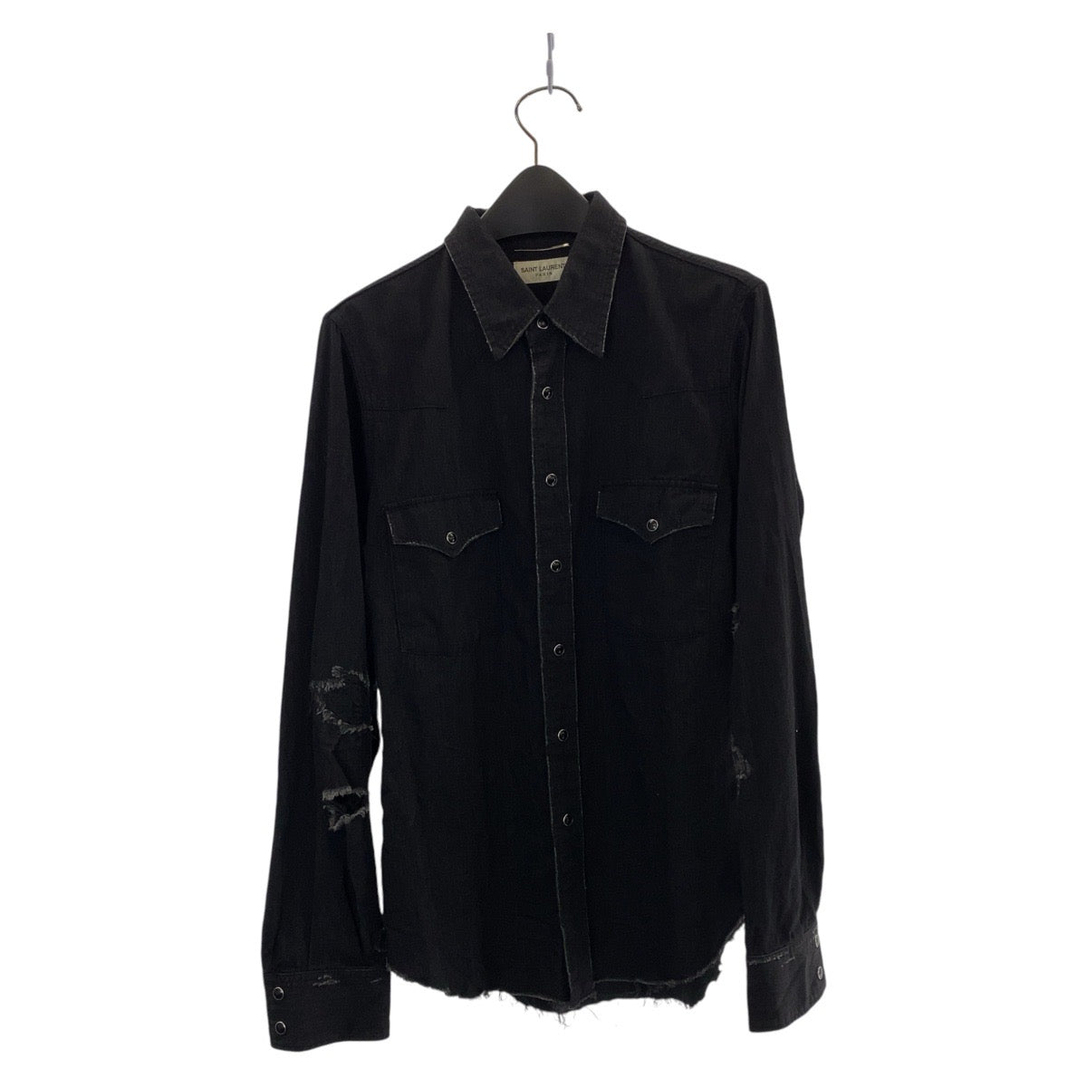 13976
SAINT LAURENT PARIS サンローランパリ ダメージ加工 サイズS ブラック 黒 コットンデニム DP66  417374  Y885L  1084 長袖シャツ  メンズ