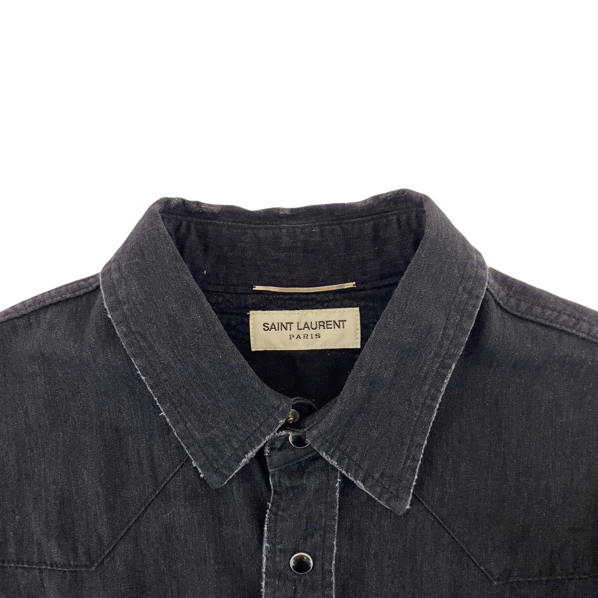 13976
SAINT LAURENT PARIS サンローランパリ ダメージ加工 サイズS ブラック 黒 コットンデニム DP66  417374  Y885L  1084 長袖シャツ  メンズ