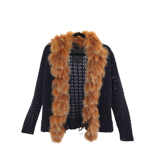 13977
FENDI フェンディ パープル オレンジ カシミヤ カーディガン ファー  レディース