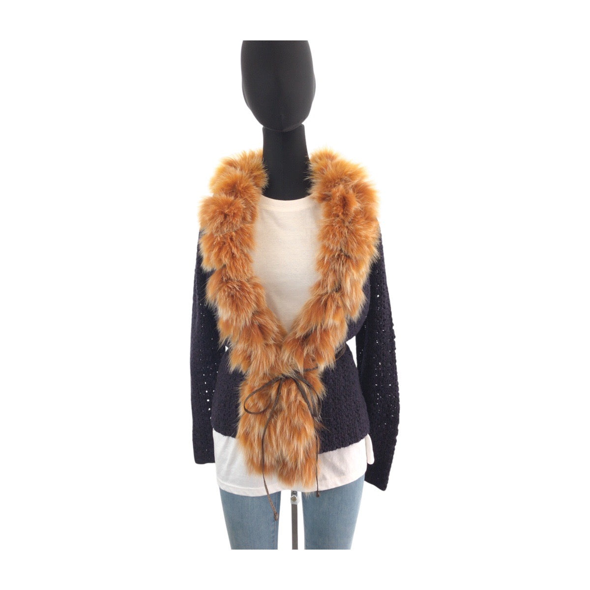 13977
FENDI フェンディ パープル オレンジ カシミヤ カーディガン ファー  レディース