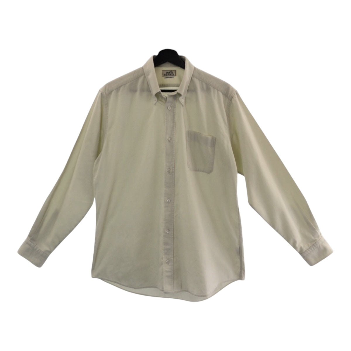 13981
HERMES エルメス 16/41 ホワイト アイボリー シルバー金具 シルク / コーデュロイ ボタンダウンシャツ  メンズ