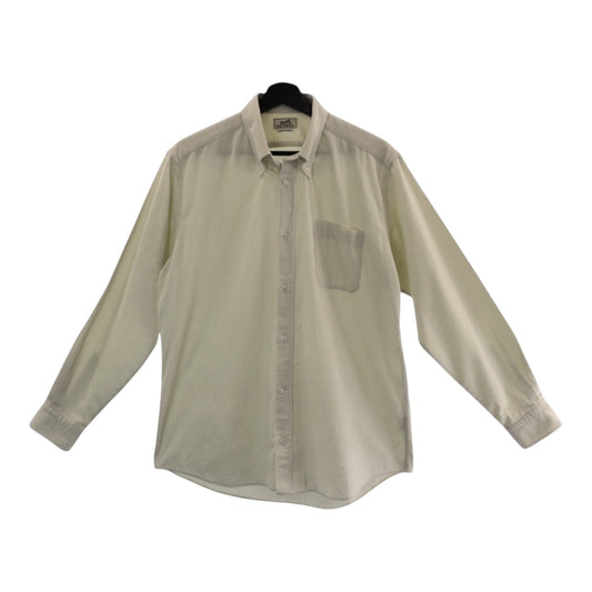 13981
HERMES エルメス 16/41 ホワイト アイボリー シルバー金具 シルク / コーデュロイ ボタンダウンシャツ  メンズ