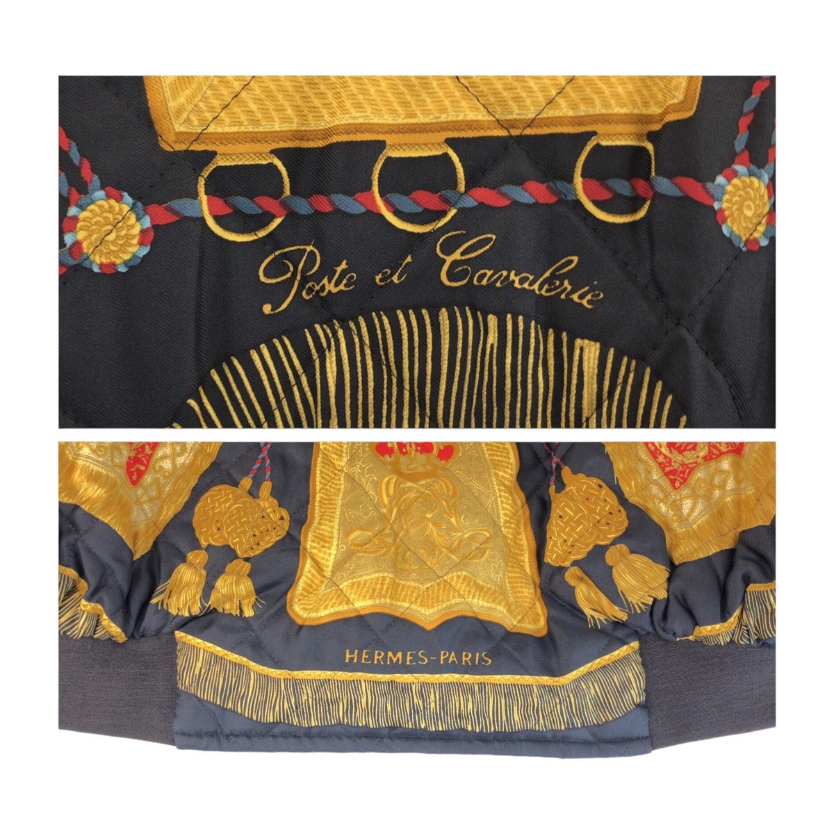 HERMES エルメス Poste et Cavalerie サイズ50 ネイビー マルチカラー シルク / ポリエステル ブルゾン リバーシブル 総柄  メンズ