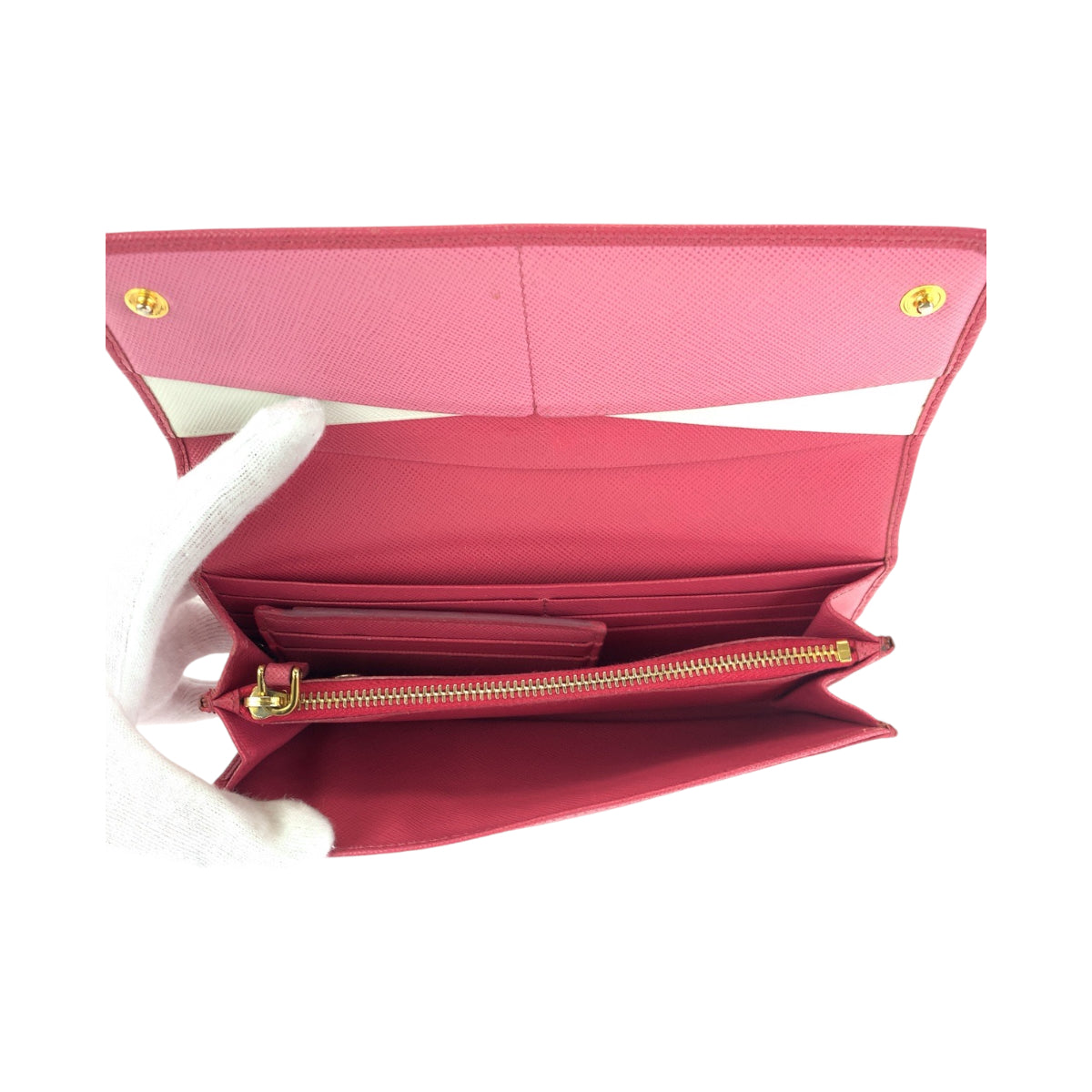 14484
PRADA プラダ サフィアーノ レッド ゴールド金具 レザー 1MH132 長財布 ロングウォレット  レディース