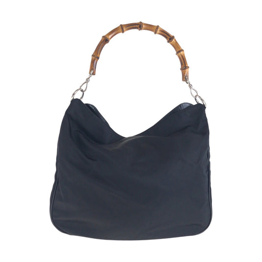 13985
GUCCI グッチ バンブー ブラック 黒 シルバー金具 ナイロン / バンブー 001 2058 1577 ショルダーバッグ  レディース