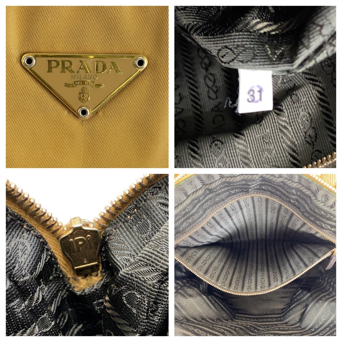 14486
PRADA プラダ テスート 三角ロゴプレート イエロー ゴールド金具 ナイロン ハンドバッグ  レディース