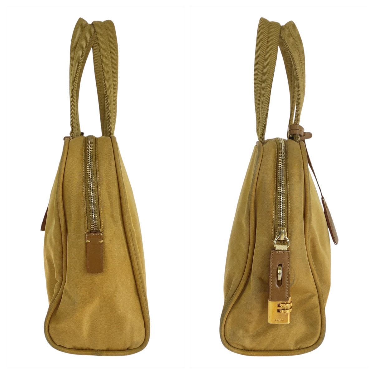 14486
PRADA プラダ テスート 三角ロゴプレート イエロー ゴールド金具 ナイロン ハンドバッグ  レディース