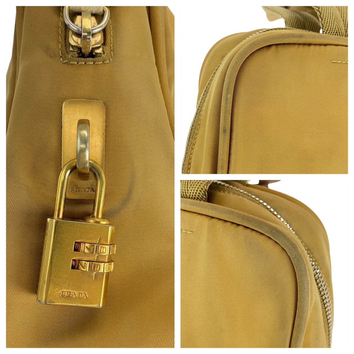 14486
PRADA プラダ テスート 三角ロゴプレート イエロー ゴールド金具 ナイロン ハンドバッグ  レディース