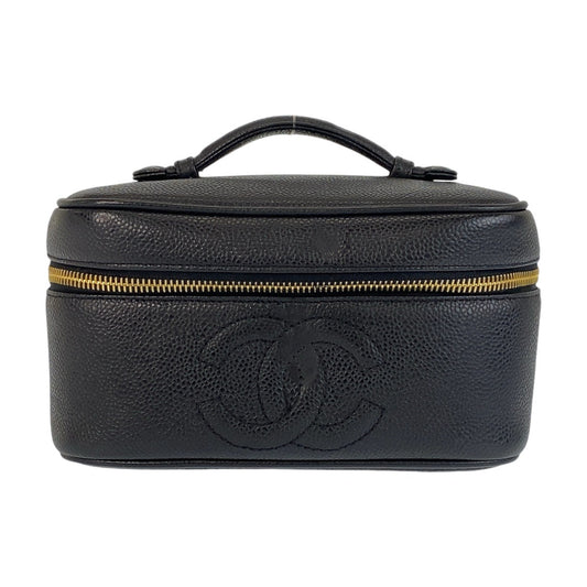 14488
CHANEL シャネル ココマーク ブラック 黒 ゴールド金具 キャビアスキン ハンドバッグ バニティバッグ  レディース