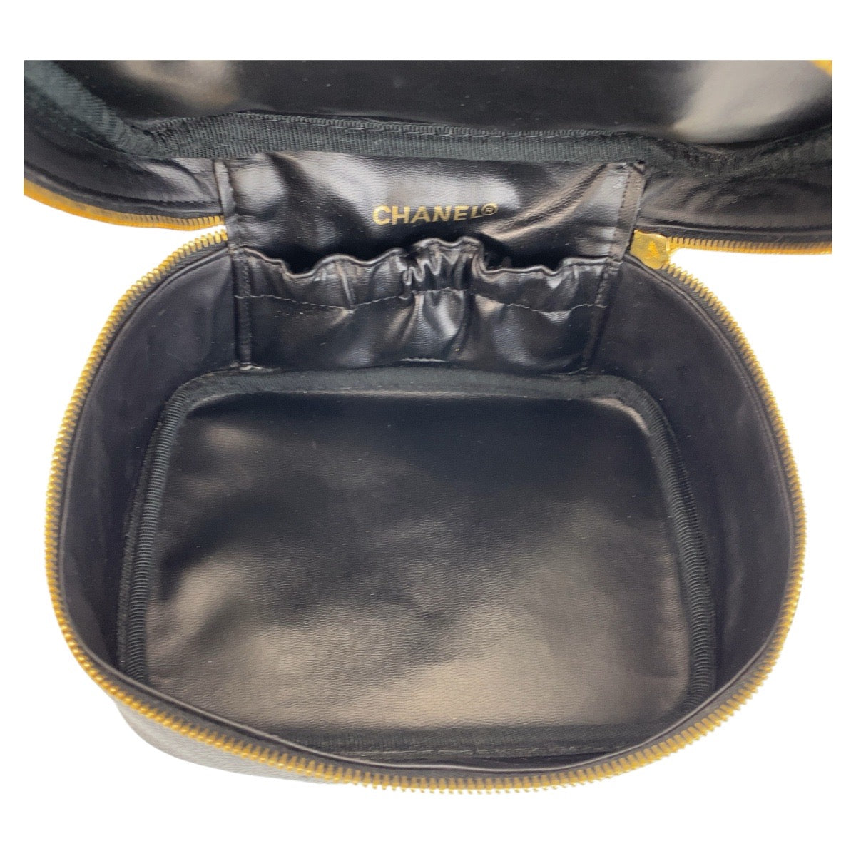 14488
CHANEL シャネル ココマーク ブラック 黒 ゴールド金具 キャビアスキン ハンドバッグ バニティバッグ  レディース