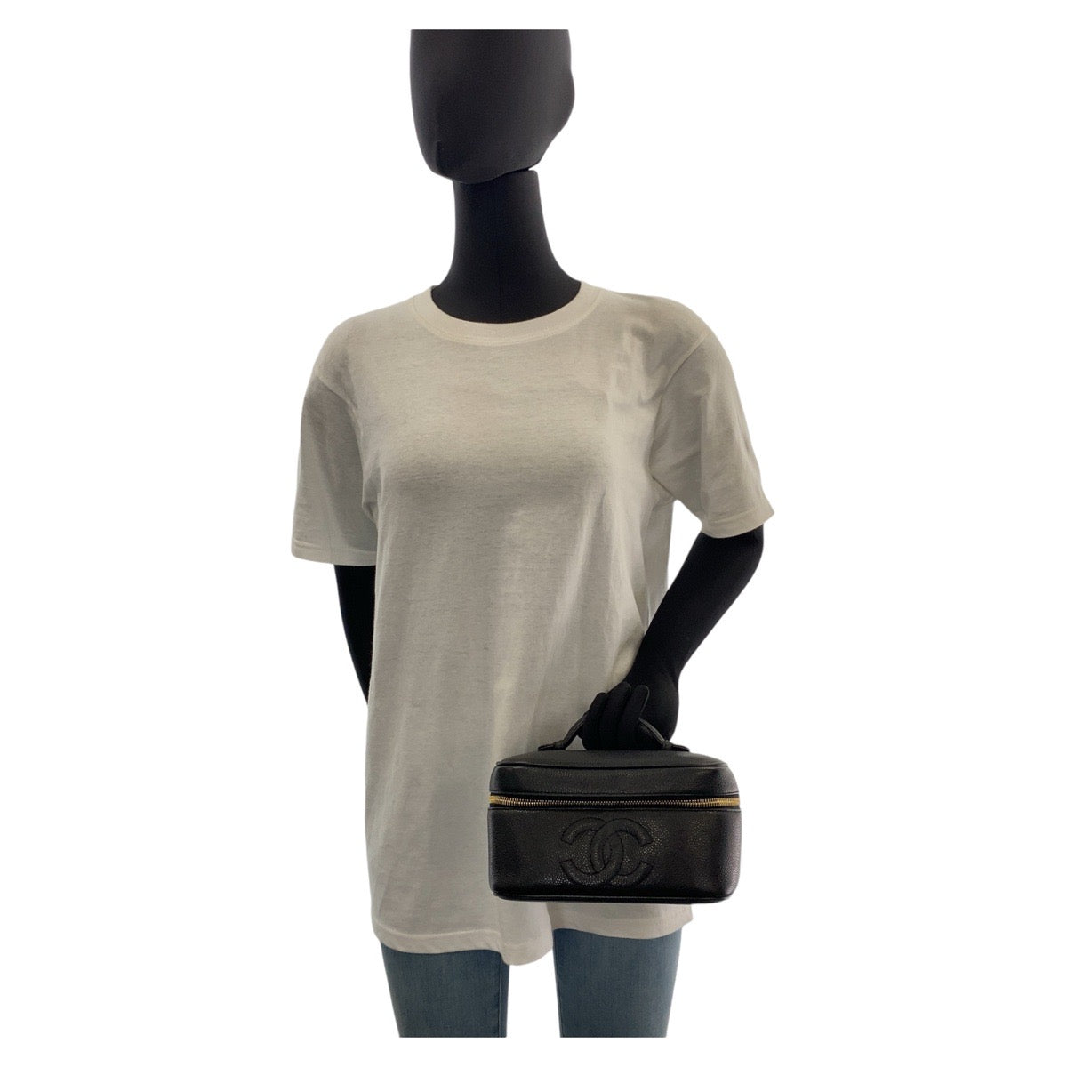 14488
CHANEL シャネル ココマーク ブラック 黒 ゴールド金具 キャビアスキン ハンドバッグ バニティバッグ  レディース