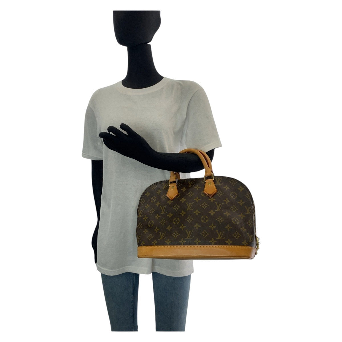 14490
LOUIS VUITTON ルイヴィトン モノグラム アルマPM ブラウン ゴールド金具 PVC / レザー M51130 ハンドバッグ  レディース ABP39