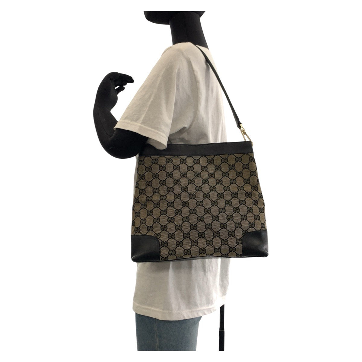 GUCCI グッチ ブラック 黒 ゴールド金具 GGキャンバス / レザー 001 4231 2123 ショルダーバッグ  レディース