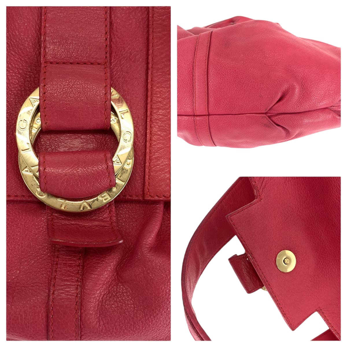 14494
BVLGARI ブルガリ シャキーラ ピンク ゴールド金具 レザー ハンドバッグ ショルダーバッグ  レディース
